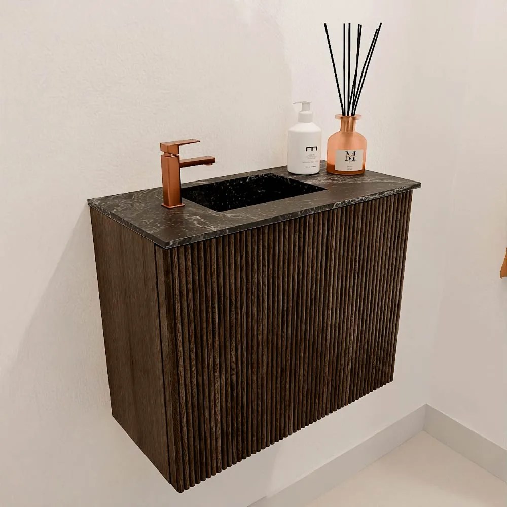 Mondiaz Joya DLux 50cm toiletmeubel walnut met wastafel faye links 1 kraangat lava