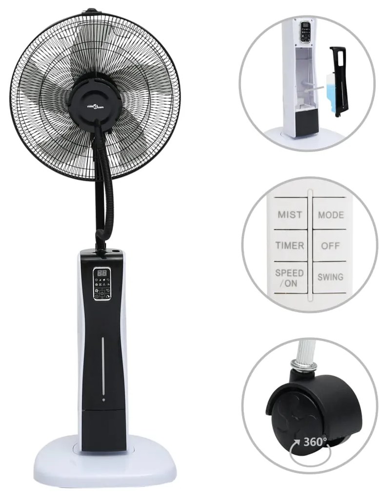 vidaXL Mistventilator staand met afstandsbediening zwart en wit
