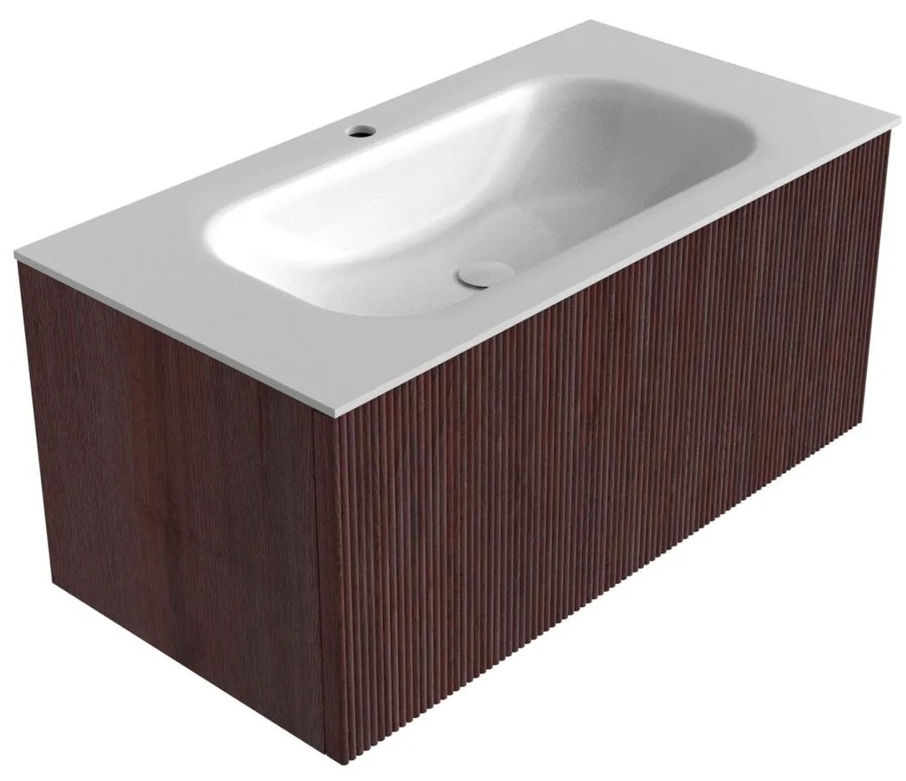Mondiaz Kurve 90cm badmeubel ruby met 1 lade en wastafel big small midden 1 kraangat