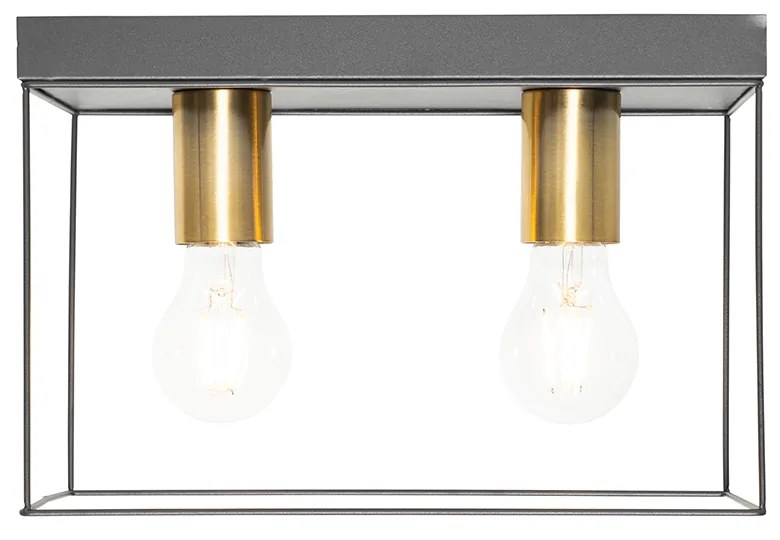 Minimalistische plafondlamp zwart met goud 2-lichts - Kodi