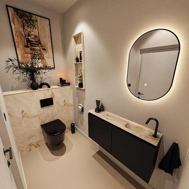 MONDIAZ TURE-DLUX 100cm toiletmeubel Urban. EDEN wastafel Frappe positie rechts. Met 1 kraangat. TUREDX100URBR1FRA