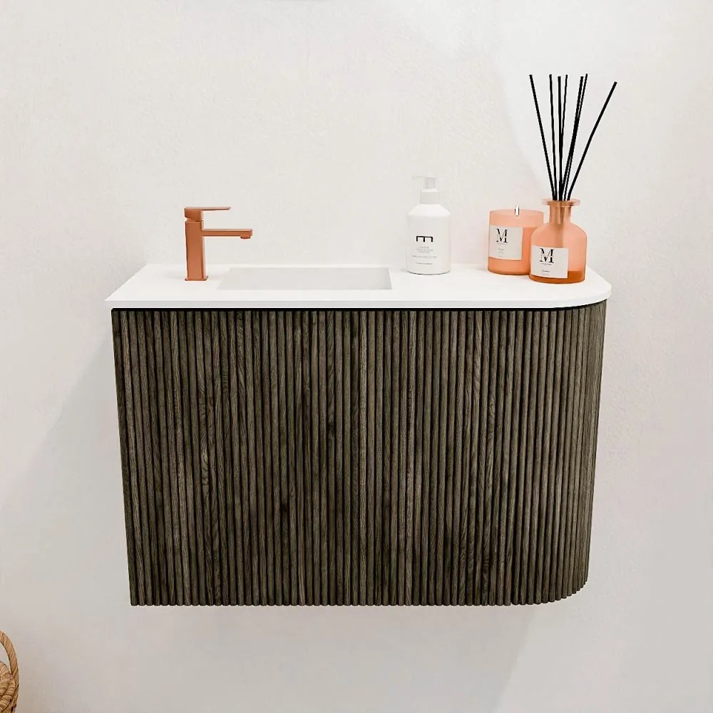 Mondiaz Joya 60cm toiletmeubel ronding rechts shadow met wastafel faye links 1 kraangat talc