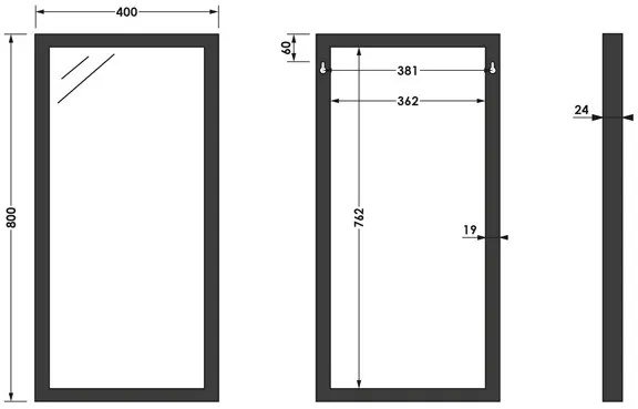 Brauer Onyx rechthoekige spiegel 40x80cm zwart geborsteld