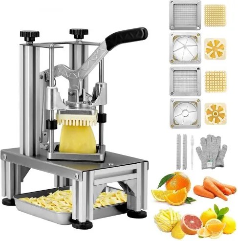 VEVOR Aardappelsnijder Frietsnijder 1/4 + 3/8 inch, Frietsnijder Groentesnijder Commerciële Chopper Fruitsnijmachine met 2 Vervangende Messen, RVS Chopper Salade, Fruit