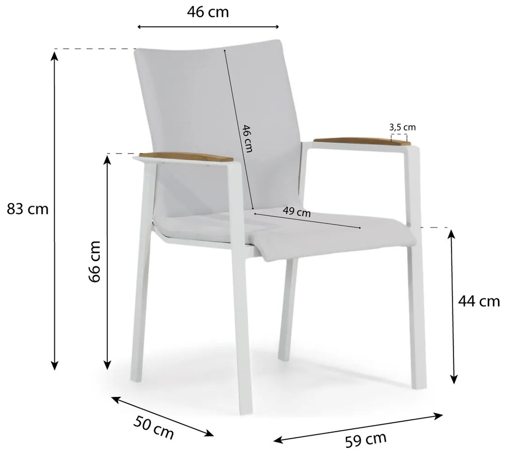 Tuinset 4 personen 180 cm Aluminium/teak Wit Lifestyle Garden Furniture Brandon/Cardiff