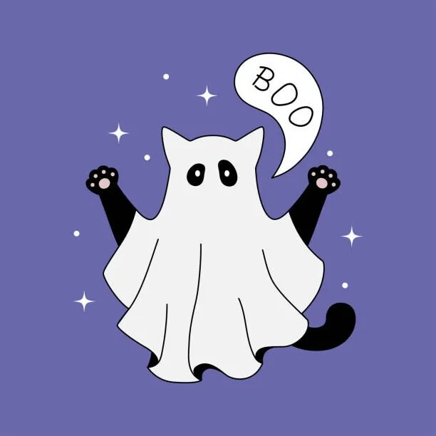 Ilustratie Cute ghost cat halloween theme flat, Anastasia Malachi