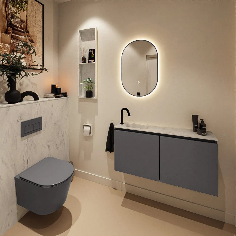 Mondiaz Ture DLux toiletmeubel 100cm dark grey met wastafel opalo links met kraangat