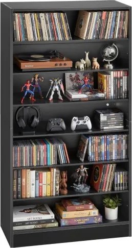 VEVOR dvd-rek met 7 vakken, mediaplank, vrijstaand rek 70 x 30 x 140 cm, ruimtebesparend opbergrek voor cd's, dvd's, boeken, game discs, boekenplank voor woonkamer/thuiskantoor/opnamekamer, zwart