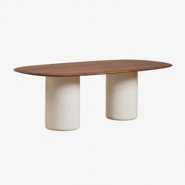 Ovalen Eettafel Van Mdf En Cement Lysander Donker Eiken Bruin & Beige Tapioca & 220 X 110 Cm - Sklum