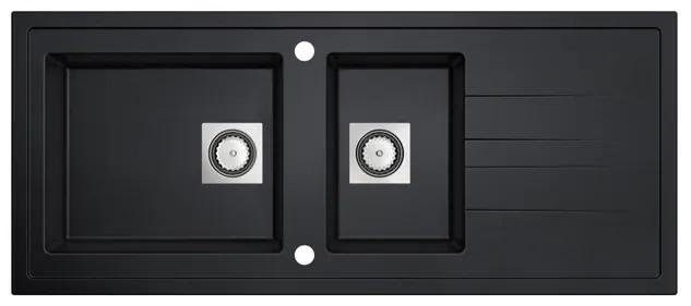 GO by Van Marcke Molto inbouwspoeltafel composiet met 2 bakken met afdruip 1170 x 500 mm met vierkante manuele plug omkeerbaar zwart 3512343101322