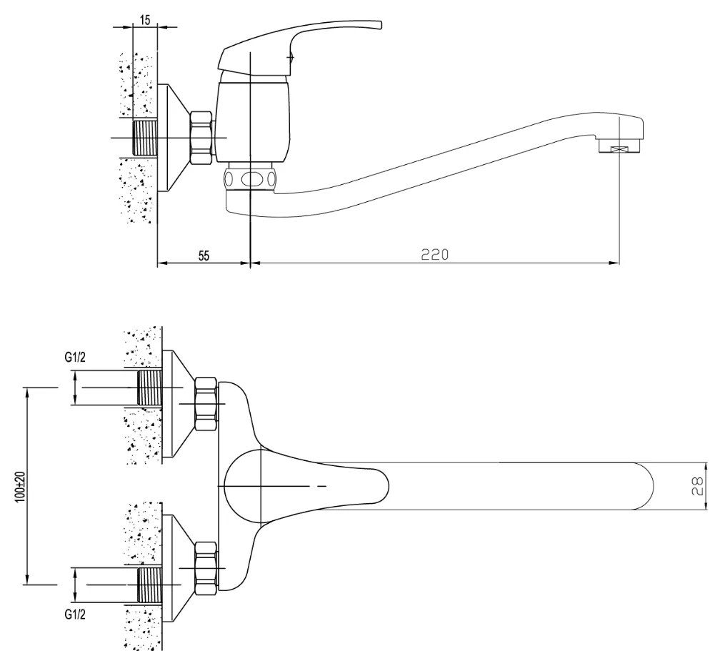 Aqualine 35 wastafelkraan met gebogen uitloop 22cm hartafstand 10cm chroom