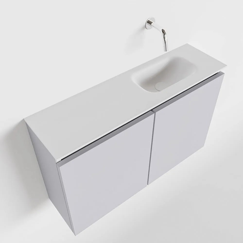 Mondiaz Ture 80cm toiletmeubel cale met wastafel talc rechts geen kraangat