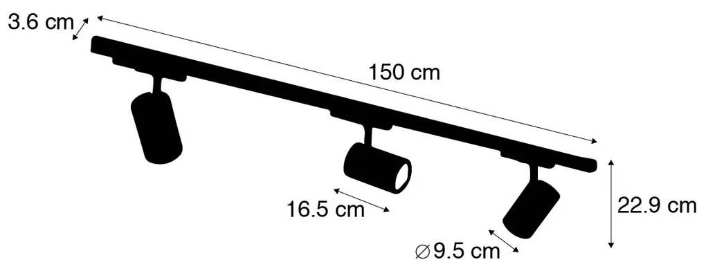 Railsysteem zwart incl. LED dimbaar 3-lichts 3-fase links - Ruler 38 Modern Binnenverlichting Lamp