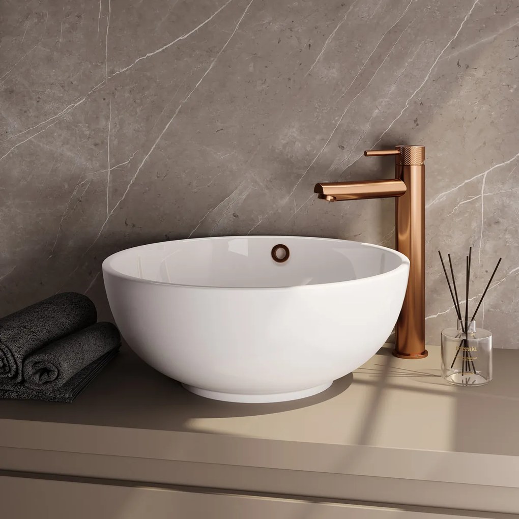 Brauer Stripe verhoogde wastafelkraan model A met ColdStart koper geborsteld PVD