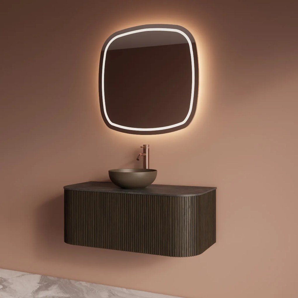 Gliss Design Alluro badmeubel ribbelfront met ronding links/rechts 100cm charcoal en zwart leisteen toppaneel