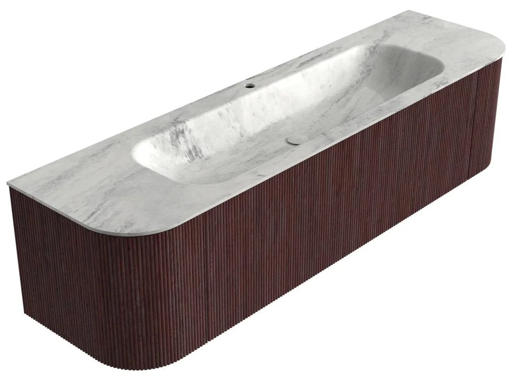Mondiaz Kurve-dlux 170cm badmeubel ronding links/rechts ruby met 1 lade en 2 deuren en wastafel big large midden 1 kraangat opalo