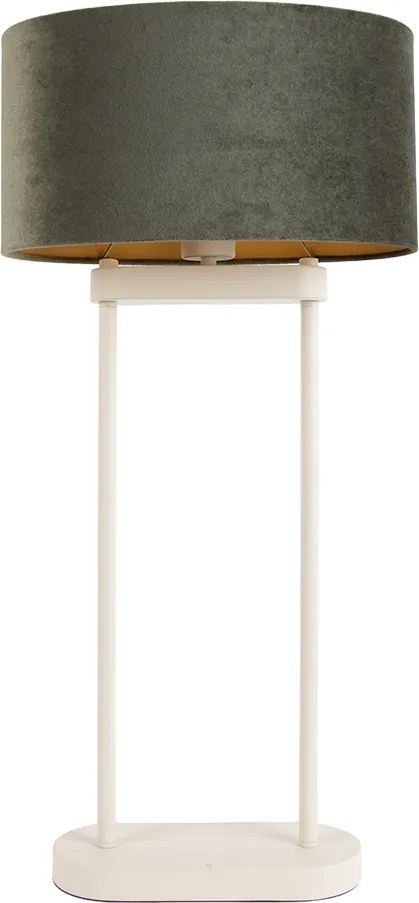 Tafellamp beige met groene ovale kap en gouden binnenkant 35cm - Thijmen