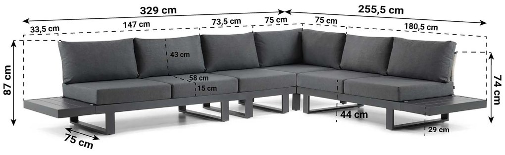 Hoek loungeset 6 personen Aluminium Grijs Lifestyle Garden Furniture Lorenzo