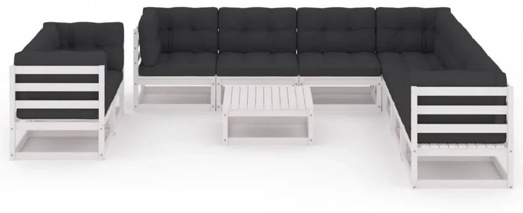 vidaXL 10-delige Loungeset met kussens massief grenenhout wit