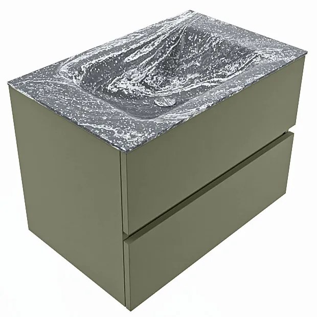 Mondiaz Vica DLux badmeubel 70cm army 2 lades met wastafel lava midden zonder kraangat