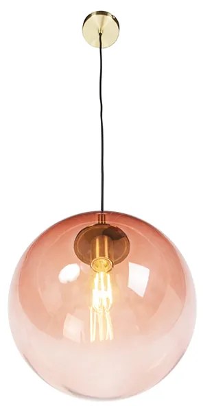 Art deco hanglamp messing met roze glas 33 cm - Pallon