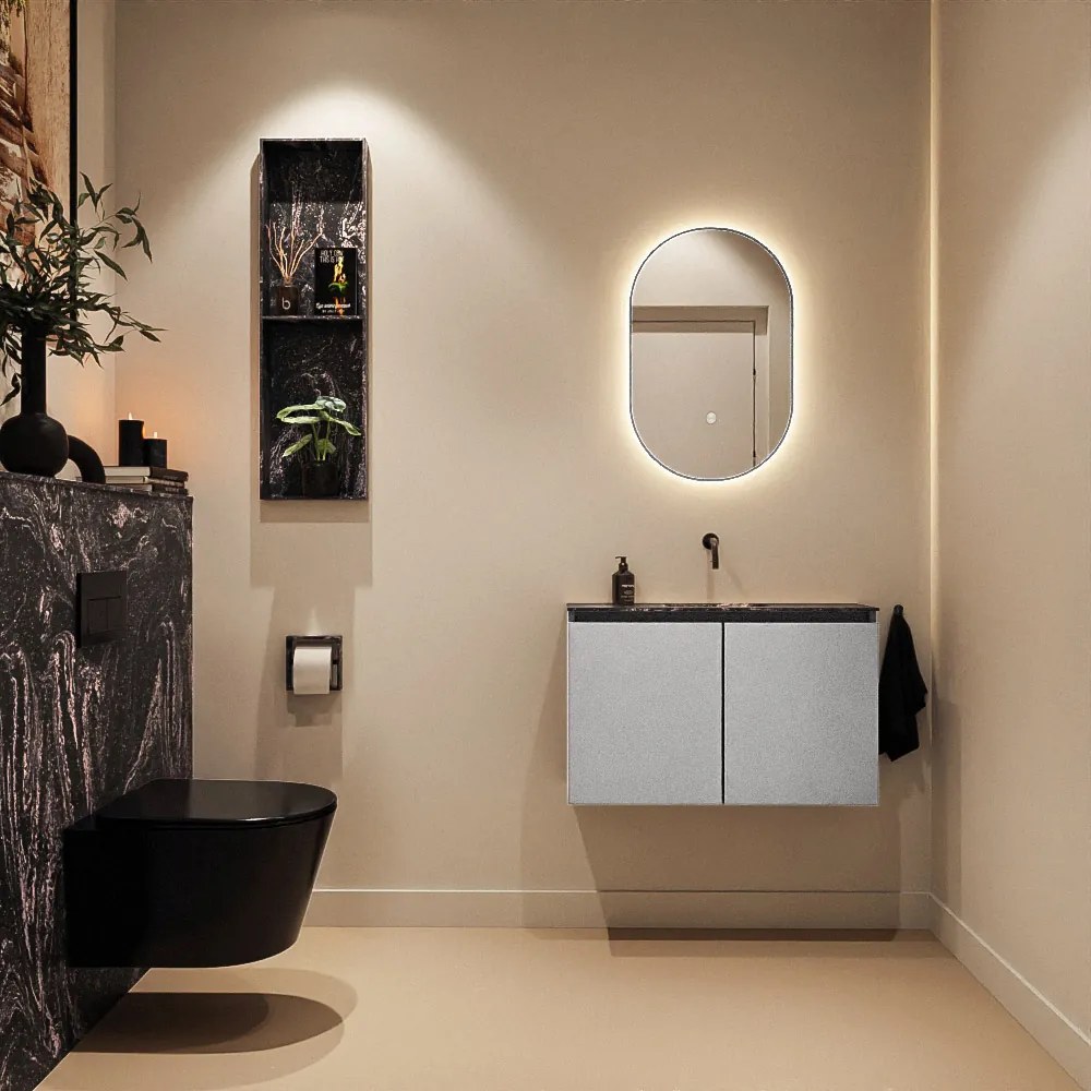 Mondiaz Ture DLux toiletmeubel 80cm plata met wastafel lava midden zonder kraangat