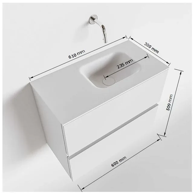 Mondiaz Ada 60cm toiletmeubel talc met wastafel talc rechts zonder kraangat