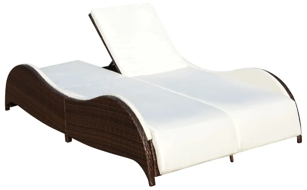 vidaXL Ligbed tweepersoons met kussen poly rattan bruin