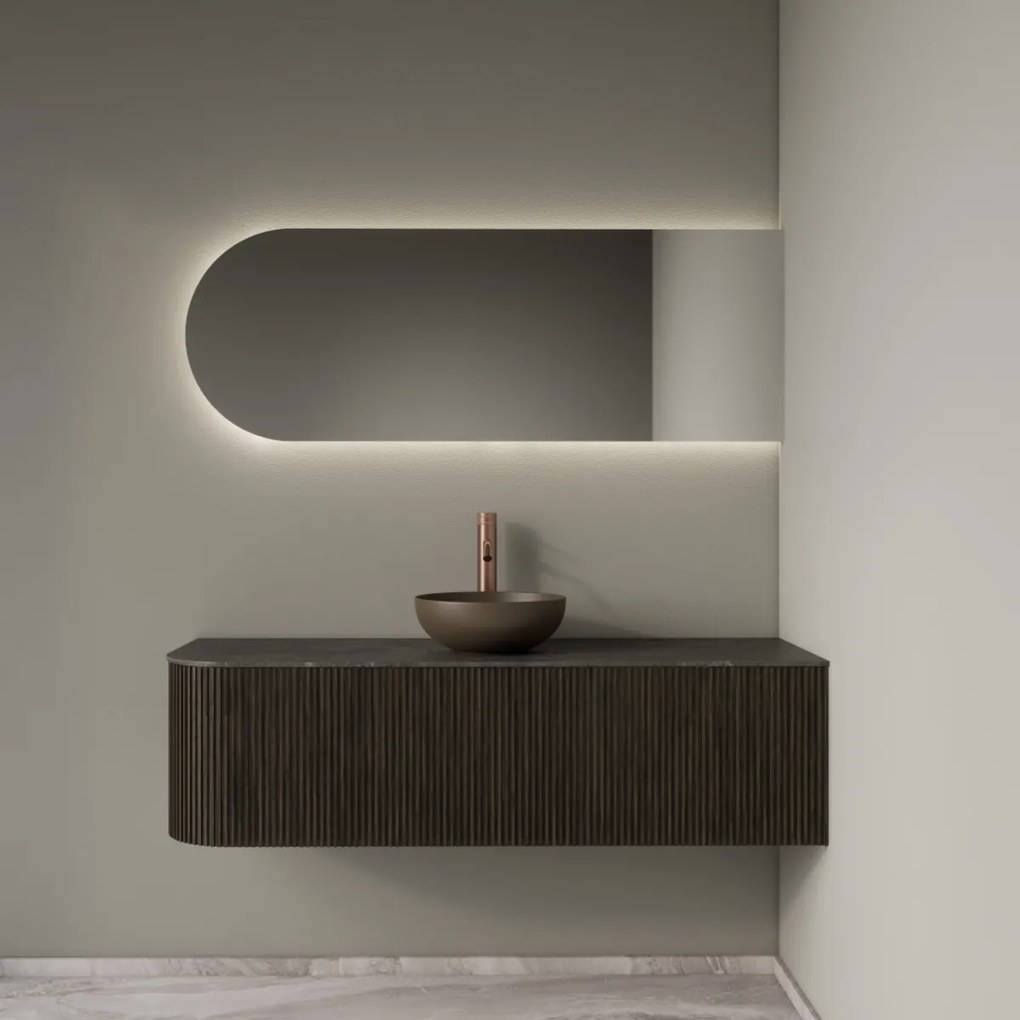 Gliss Design Alluro badmeubel ribbelfront met ronding links 140cm charcoal en zwart leisteen toppaneel