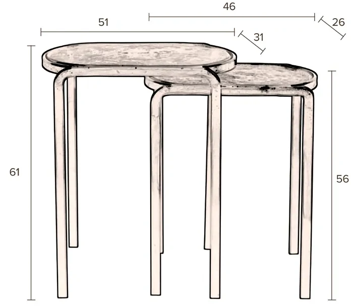 Dutchbone Bandhu Messing Bijzettafelset - 51 X 31cm.