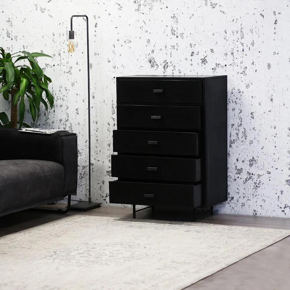 Dimehouse | Ladekast Portia breedte 72 cm x diepte 40 cm x hoogte 104 cm zwart wandkasten hout, metaal meubels kasten