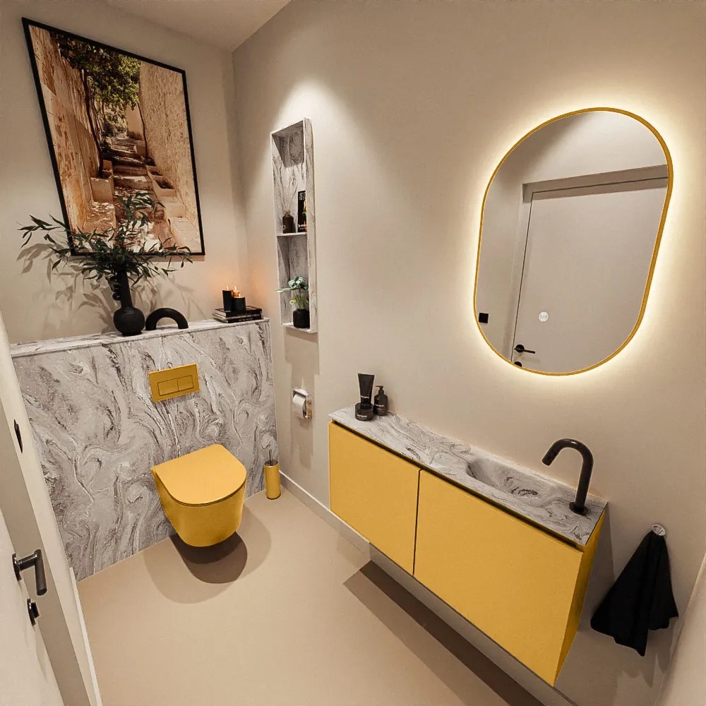 Mondiaz Ture DLux toiletmeubel 100cm ocher met wastafel glace rechts met kraangat