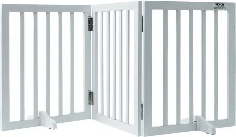 VEVOR vrijstaande hondenpoort, huisdierpoort, 508 x 610 mm deurveiligheidspoort, 3-delige opvouwbare hondenpoort voor brede en smalle doorgangen, uitvouwbare opvouwbare hondenbarrière, witte trappoort