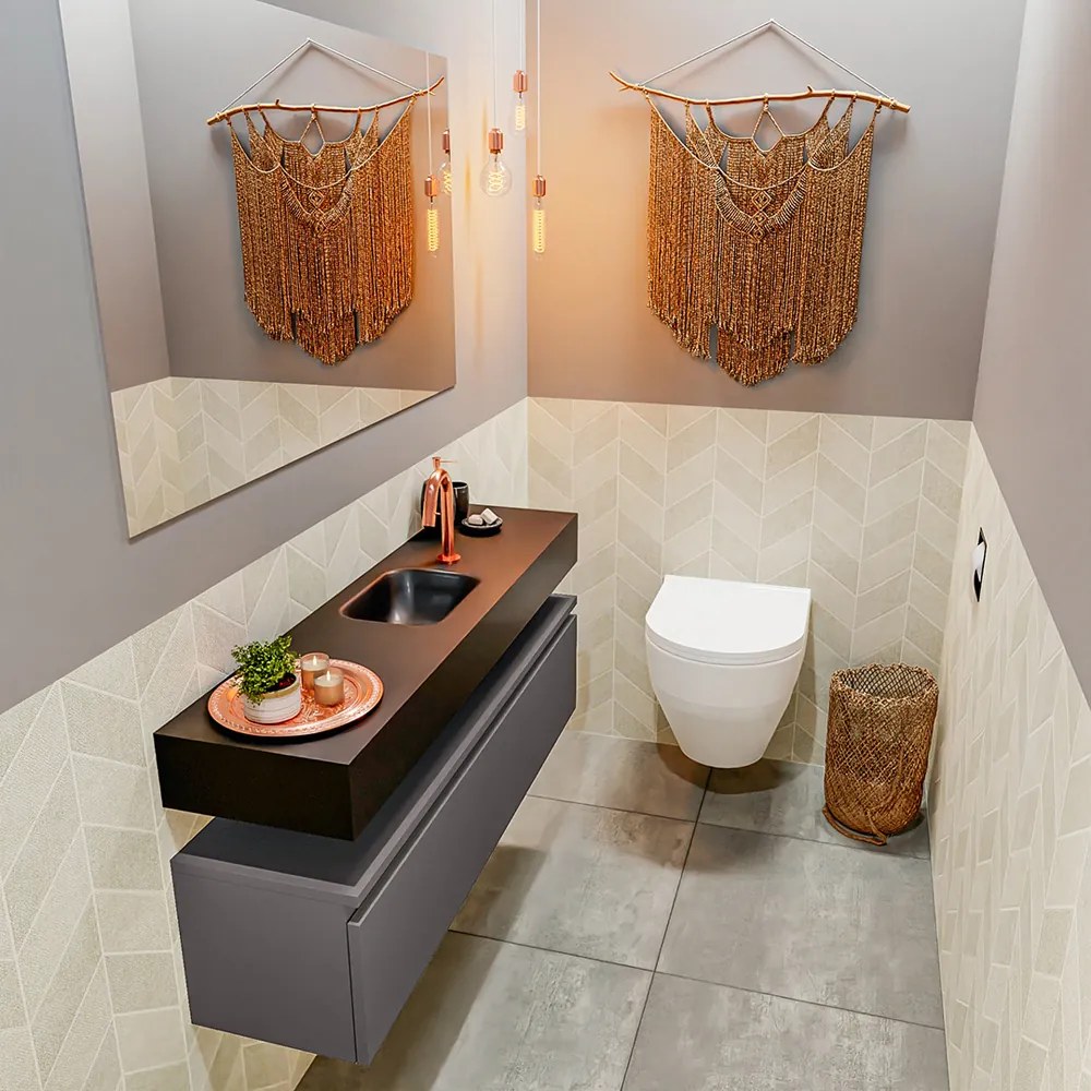 Mondiaz Andor toiletmeubel 120cm donkergrijs met zwarte wastafel midden met kraangat
