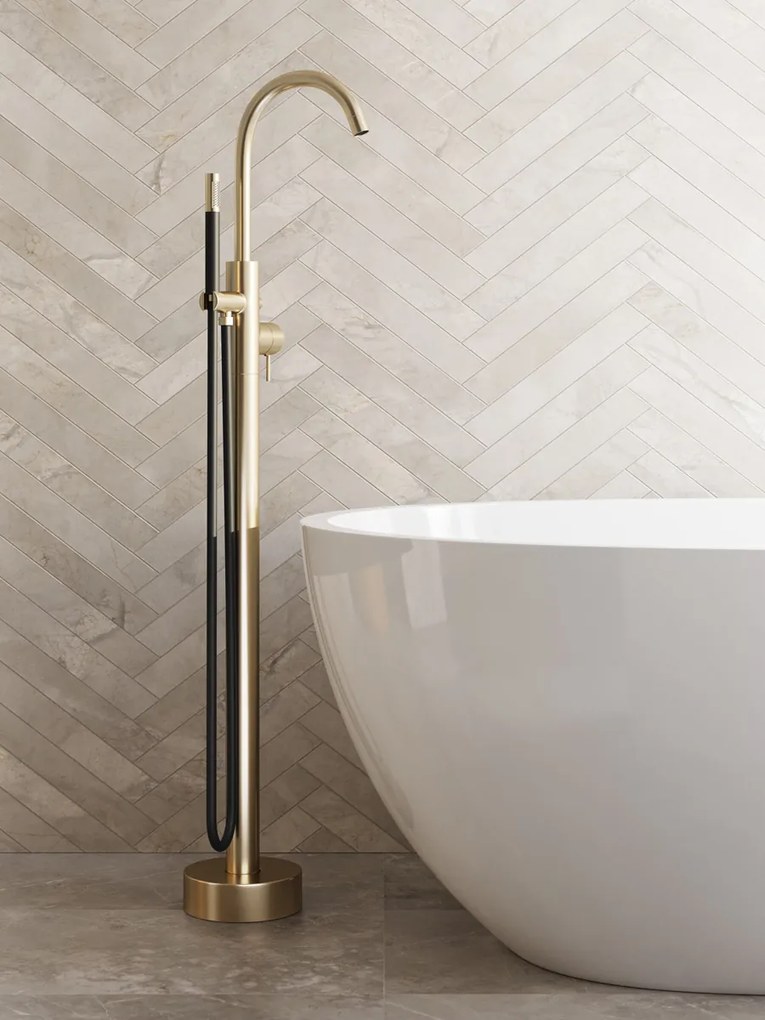 Saniclear Brass Stripes Pro vrijstaande badkraan geborsteld messing - mat goud