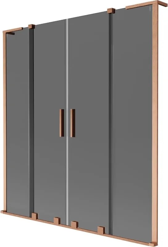 Mexen Velar L Duo dubbele schuifbare badwand 150 x 150 cm, grafiet, geborsteld koper - 896-150-003-42-65