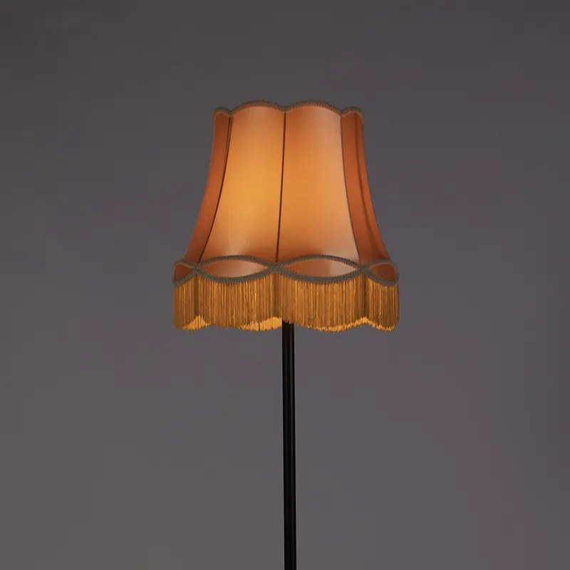 Retro vloerlamp zwart met Granny kap goud 45 cm - Simplo