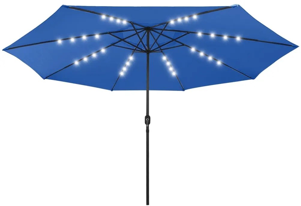 vidaXL Parasol met LED-verlichting en metalen paal 400 cm azuurblauw