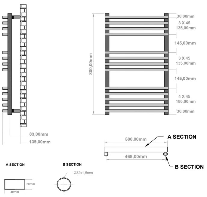 Eastbrook Rowsham handdoekradiator 50x80cm 581W wit mat