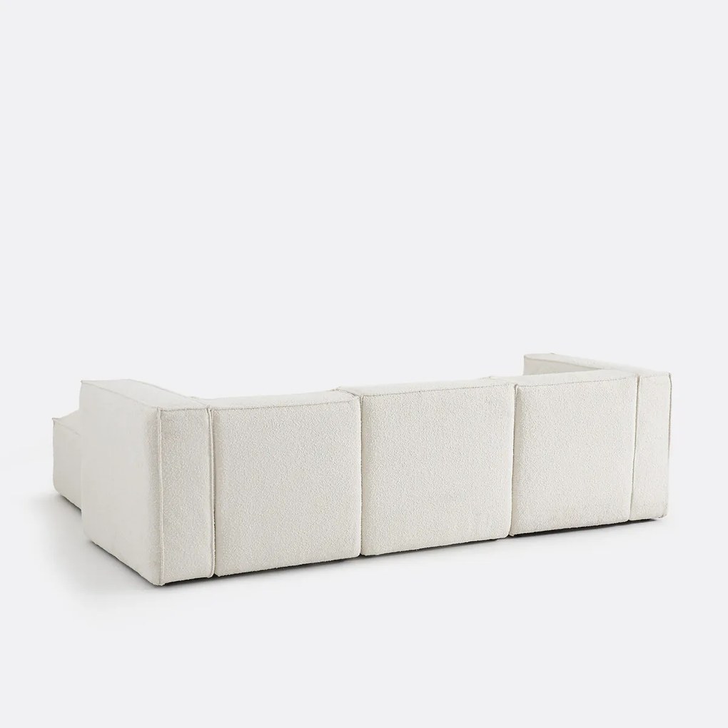 Modulaire bank, 3-zit en poef, in bouclé stof, Seven