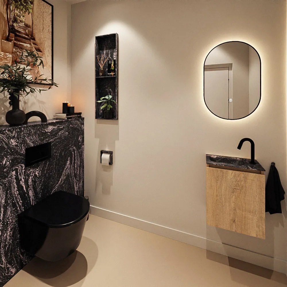 Mondiaz Ture DLux toiletmeubel 40cm washed oak met wastafel lava links met kraangat