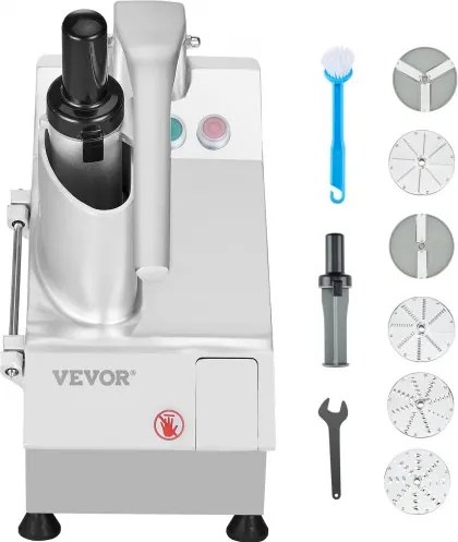 VEVOR Keukenmachine Groentesnijder Groentehakker 2 invoeropeningen, snijder van roestvrij staal van voedingskwaliteit met 6 messen, 3/5/7/10 mm rasp, 2/4 mm snijblad, voor groenten 550 W