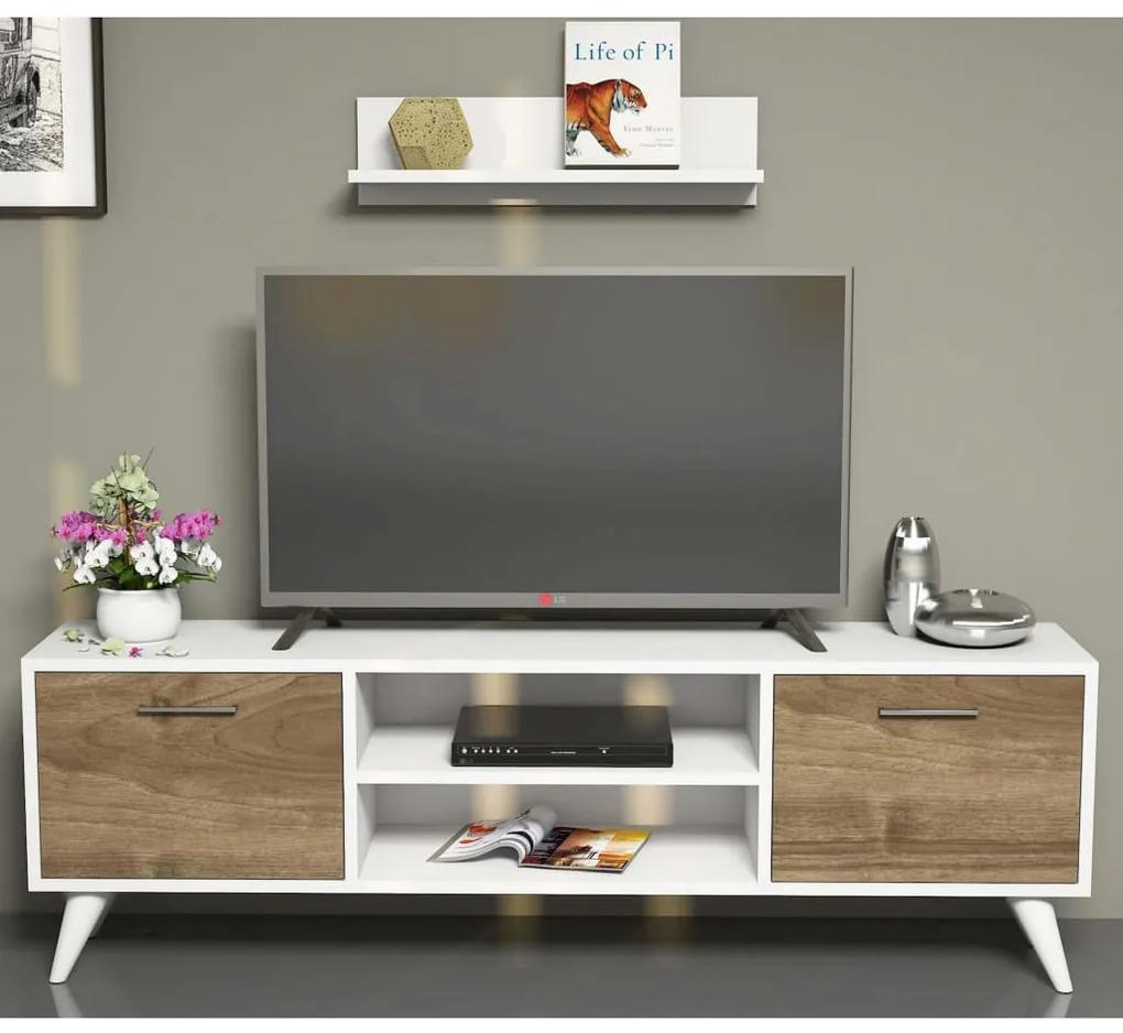 Homemania Tv-meubel Horus 120x30x48,6 cm wit en walnootkleurig
