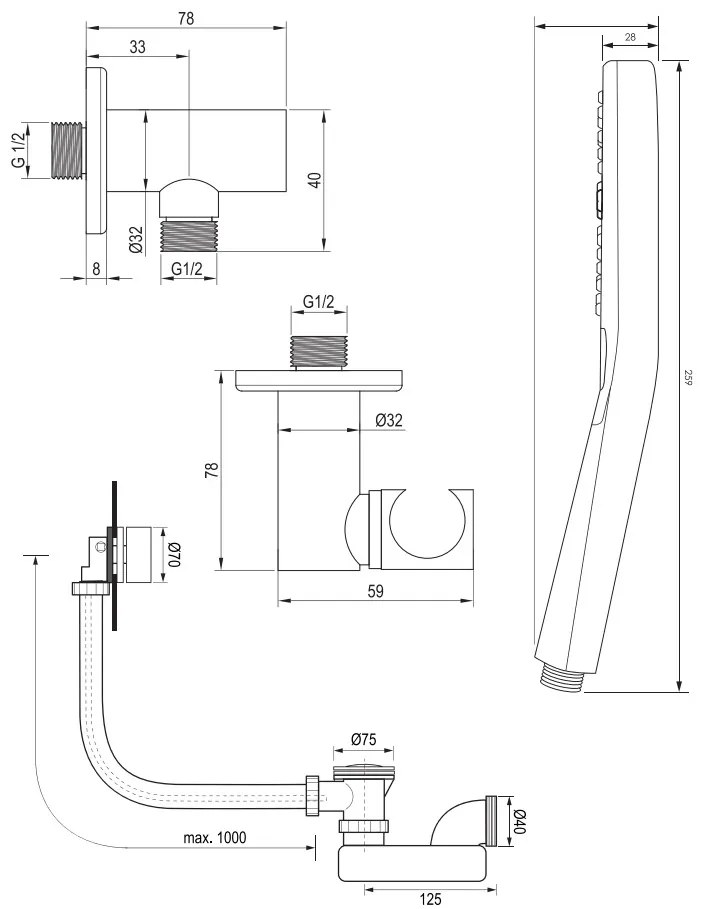 Brauer Gunmetal Carving thermostatische inbouw badkraan met badvulcombinatie en 3 standen handdouche set 4 gunmetal geborsteld PVD