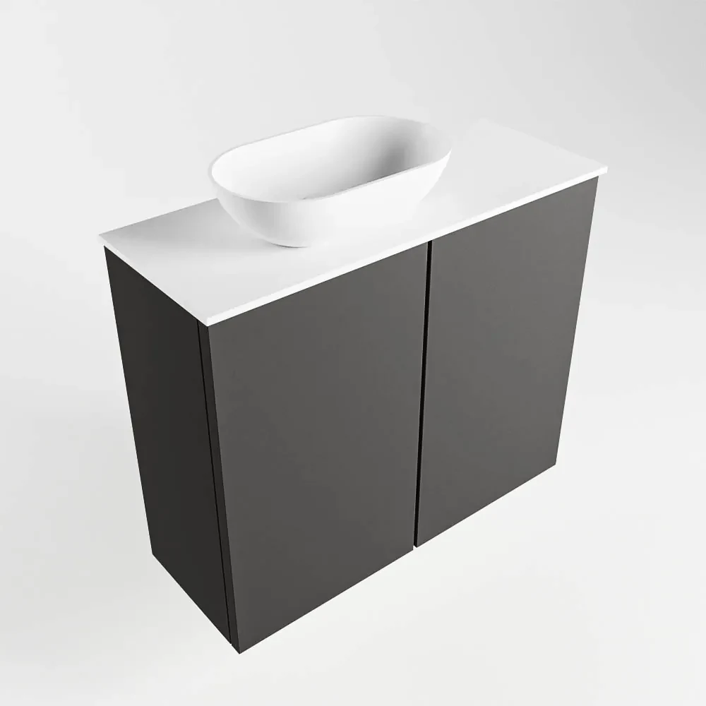 Mondiaz Fowy toiletmeubel 60cm dark grey met witte waskom links zonder kraangat