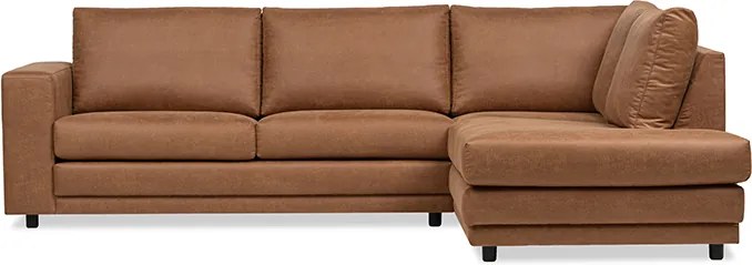 Loungebank Mira chaise longue rechts | lederlook Dalton cognac 09 | 2,61 x 2,04 mtr breed