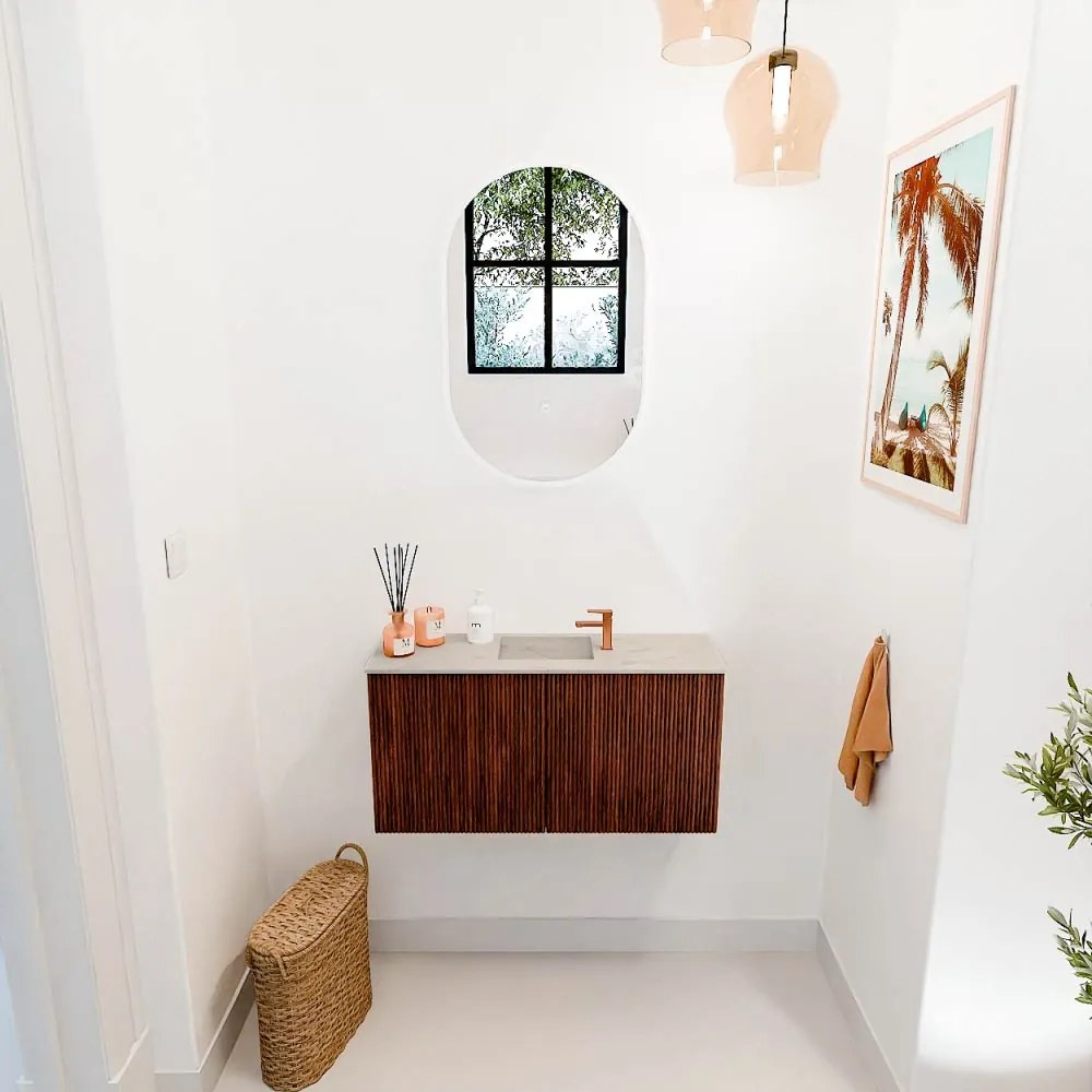 Mondiaz Joya DLux 80cm toiletmeubel ruby met wastafel faye midden 1 kraangat opalo