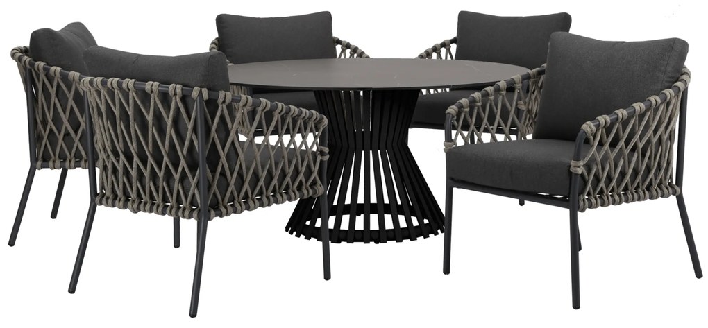 Amalfi Pasadena low dining tuinset 6 delig antraciet