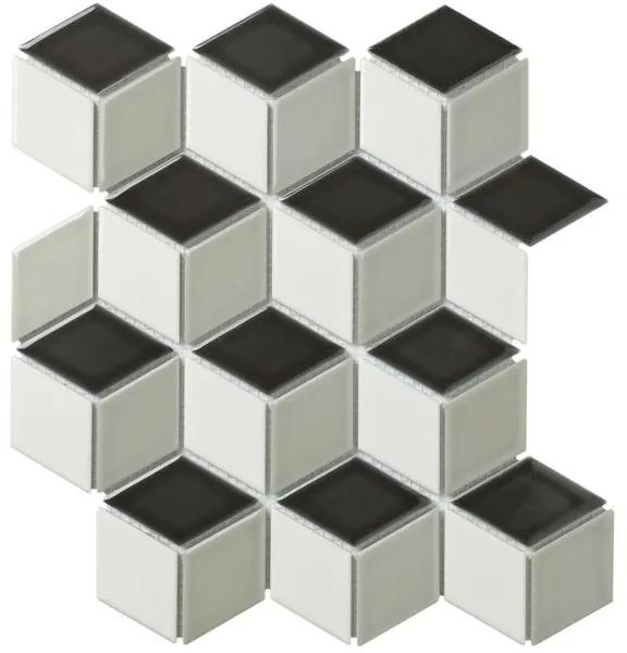 The Mosaic Factory Paris mozaïektegel 48x81x6mm wandtegel voor binnen en buiten 3D cubic porselein wit grijs zwart PACU MIX1