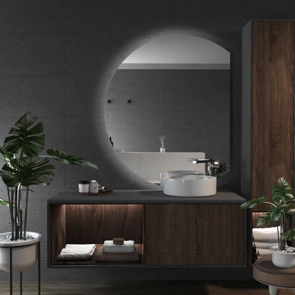 Halfronde spiegel met verlichting E5